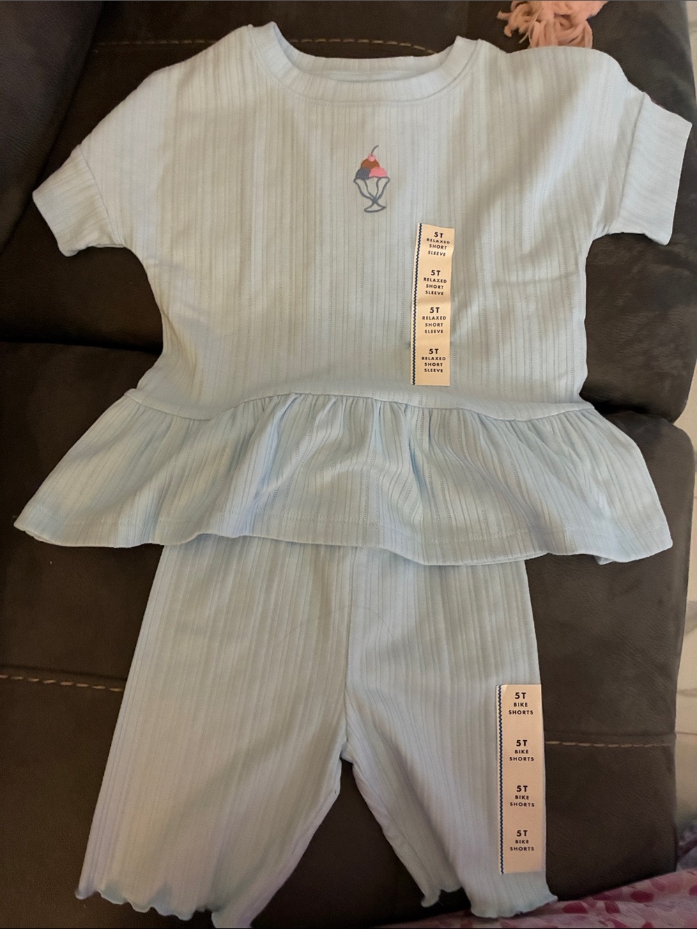 Cat & Jack Light Blue Ribbed Peplum Top and Shorts Set